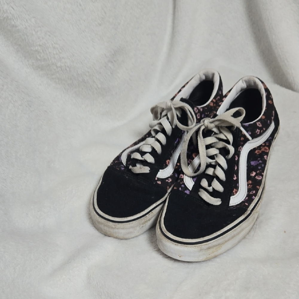 Vans Old Skool Sneakers M8 W9.5 Colorful Floral On Black and White - Picture 3 of 8